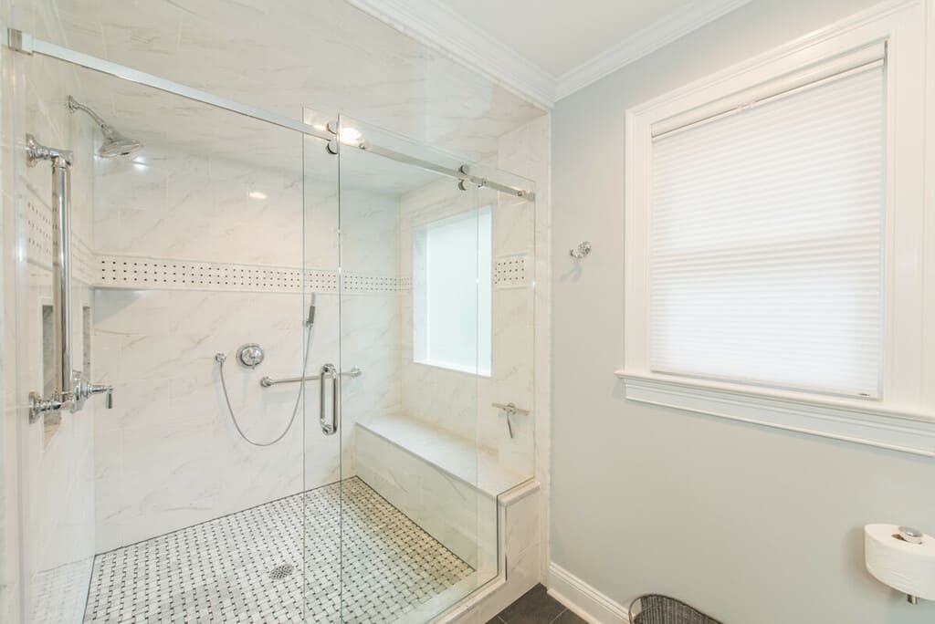 Spacious Master with Large Marble Window in Shower & Hall Bath with
